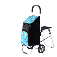 Foldable Shopping Cart with Seat, Portable Stair Climbing Trolley for Groceries and Luggage