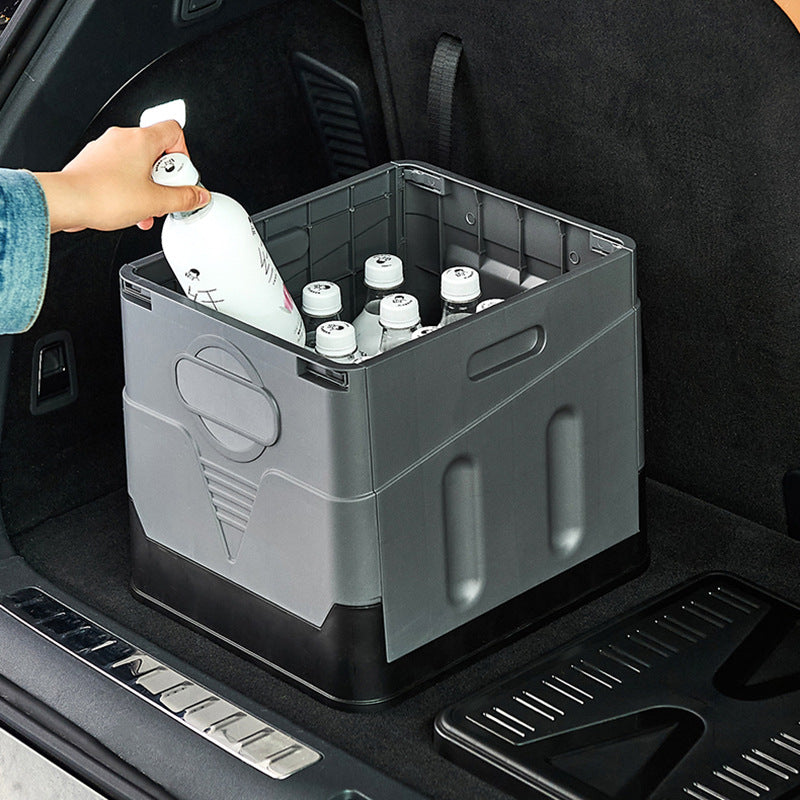 Foldable Car Trunk Organizer Storage Box with Lid, Plastic Home Clothes Storage Stool, Outdoor Camping Container