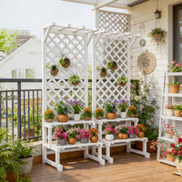Outdoor Wood Planter Box with Trellis and Storage Shelf for Climbing Plants