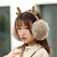 Cute Plush Deer Antler Earmuffs for Winter - Warm & Cold-Proof Ear Covers for Women