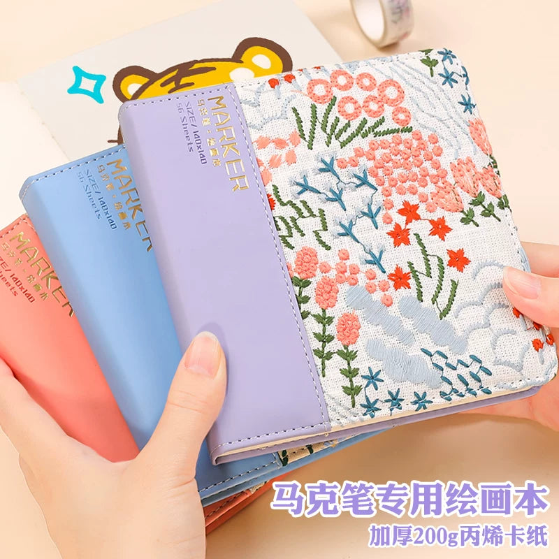 Marker Pen Art Sketchbook, 200g Thick White Cardstock, Acrylic Marker Painting Book, Square Portable Blank Sketchbook for Students
