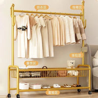 Freestanding Double Rod Garment Rack with Storage Basket