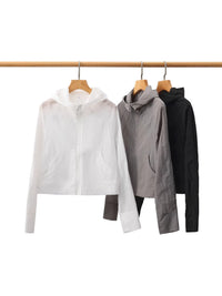 Women's Lightweight Hooded Sun Protection Jacket, Loose Fit Zip-Up Cropped Outdoor Windbreaker