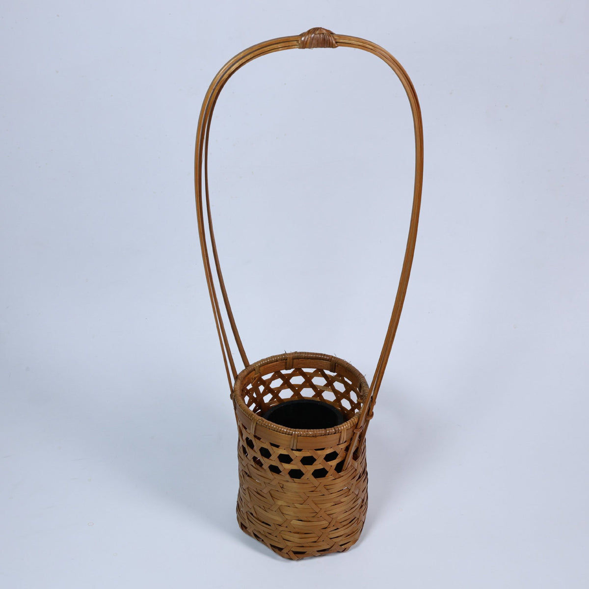 Handmade Lacquer Bamboo Woven Six-Grid Hollow Flower Vase with Handle for Home Decor and Storage