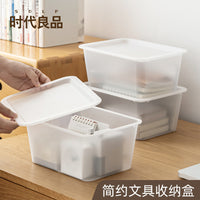 Stackable Desktop Storage Box with Lid - Clear Plastic Organizer for Office & Home