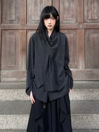 FG721 Original Design Scarf Collar Shirt Spring Minimalist Gender-Neutral Japanese Retro Style