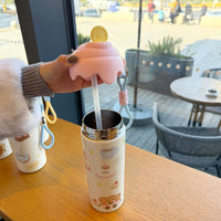 Cute Ice Cream Kids' 316 Stainless Steel Insulated Straw Bottle with Handle, Large Capacity
