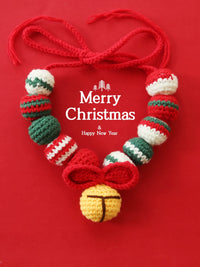 Christmas Pet Scarf with Bell and Bowtie, Hand-Knitted Crochet Collar for Dogs and Cats
