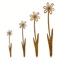 Rustic Metal Flower Garden Stakes, 4-Piece Set for Outdoor Yard Decor