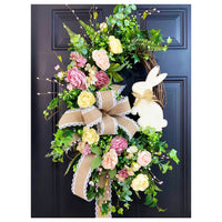 Easter Bunny Floral Wreath for Front Door, Spring Countryside Decor