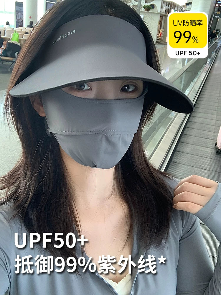 UV Protection Sun Visor Hat for Women, Full Face Cover with Detachable Neck Flap, Wide Brim Summer Outdoor Hat