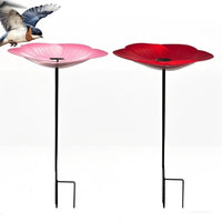 Metal Flower Bird Bath with Shepherd's Hook for Outdoor Garden and Yard