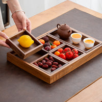 Walnut Wood Snack and Fruit Tray with Compartments for Living Room