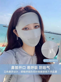 Full Face UV Protection Sun Mask for Women, Breathable Ice Silk Facekini with Glasses Compatibility