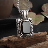 Square Black Gemstone Pendant Necklace for Women, Eco-Friendly Alloy, Fashionable Light Luxury Design