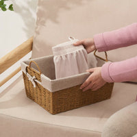Handwoven Straw Storage Basket with Handles for Snacks, Toys, Books, and Sundries