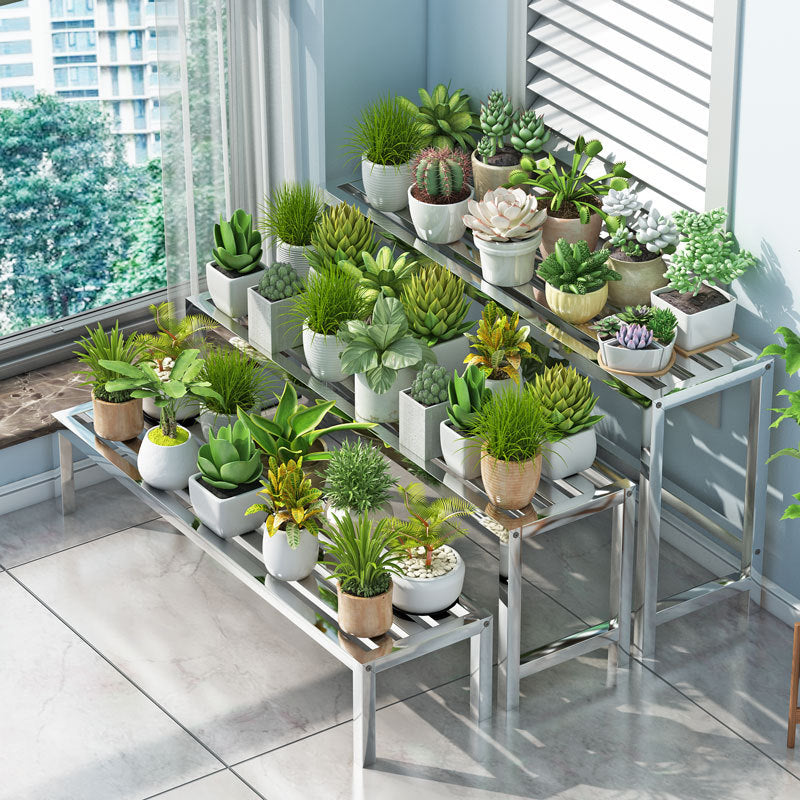 Stainless Steel Tiered Plant Stand for Balcony & Outdoor Use