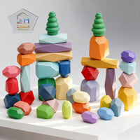 Wooden Stacking Stones Educational Toy for Kids, Colorful Balancing Blocks Game