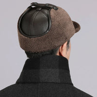 Men's Winter Warm Fleece Lined Faux Leather or Wool Blend Flat Cap for Elderly