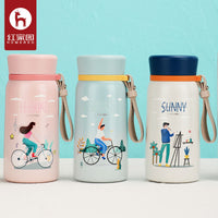 Cartoon Embossed Vacuum Insulated Water Bottle with Handle for Students and Commuters