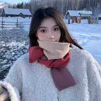 Insulated Short Knitted Scarf for Women, Korean Style Color Block Neck Warmer
