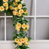 Artificial Rose Vine Garland with Rubberized Leaves for Home Decor and Pipe Concealment