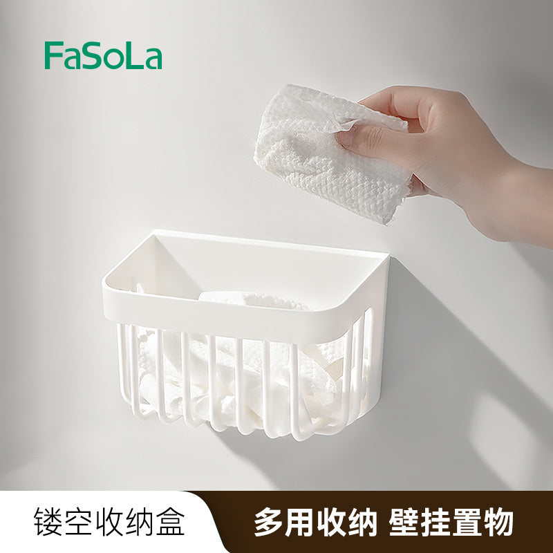 FaSoLa Wall-Mounted Bathroom Storage Basket Kitchen Hanging Organizer Hollow Plastic Storage Box for Toiletries