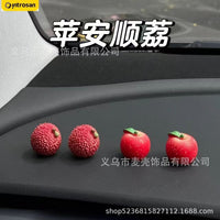 Car Dashboard Fruit Ornaments - Apple, Orange, Lychee Figurines for Console Decoration