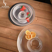 Ribbed Glass Fruit Bowl with Gold Rim, Large Capacity Decorative Serving Dish for Home & Commercial Use