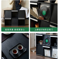 Solid Wood Bookshelf Living Room Storage Cabinet Sofa Side Table Nordic Style Flip-Door Record Cabinet Wall-Mounted Black Cabinet