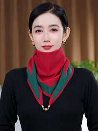 Knitted Striped Color Block Magnetic Buckle Triangle Scarf Shawl for Autumn/Winter