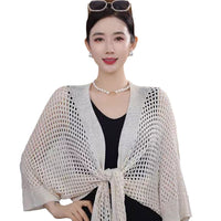 Knitted Shrug with Butterfly Sleeves and Silver Thread Detail, Hollow Ice Silk Sun Protection Shawl