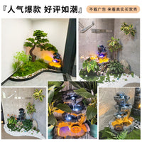 Corner Flowing Water Rockery Landscape with Green Plants Indoor Water Feature for Entryway Balcony Staircase