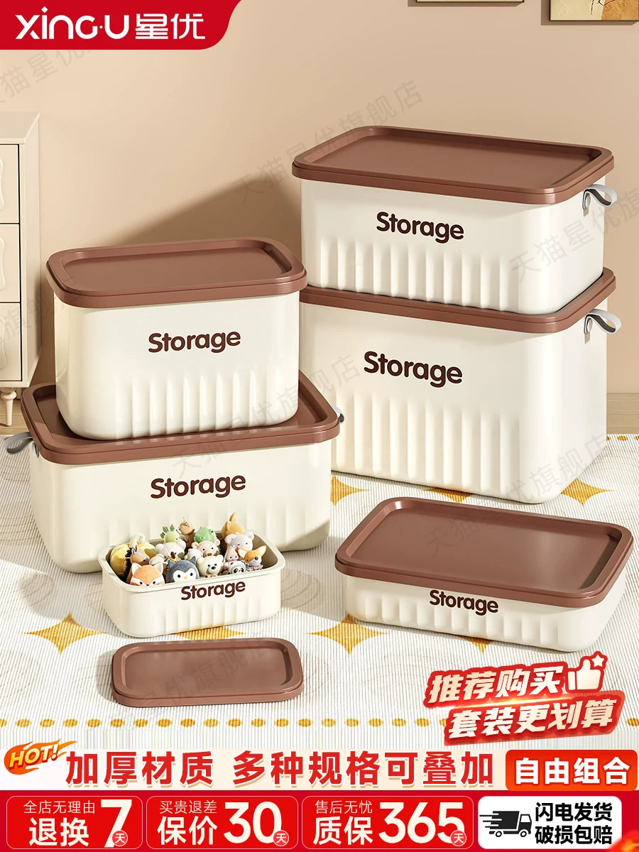 Desktop Storage Box with Lid for Cosmetics, Snacks, and Toys - Rectangular Home Organizer