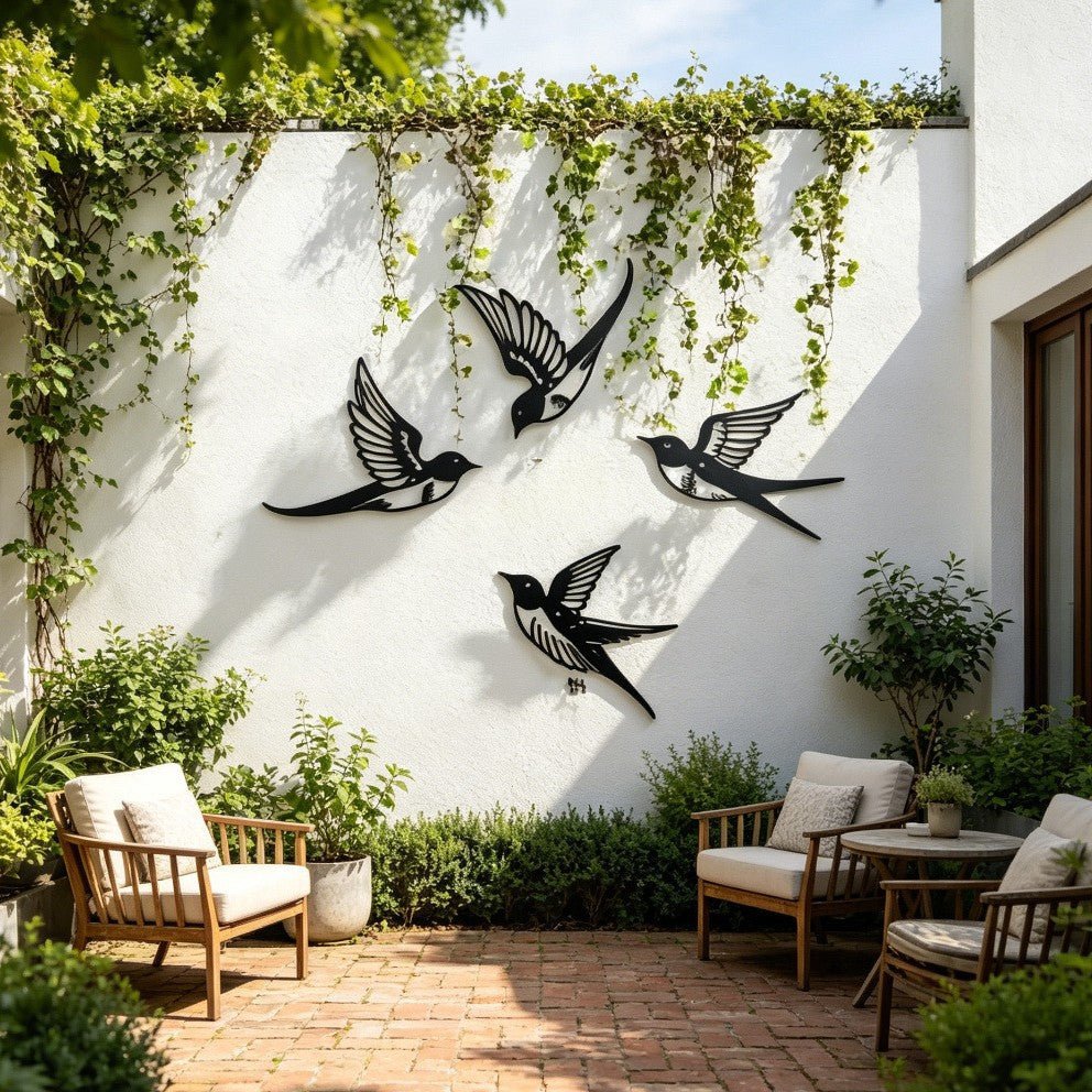 Metal Swallow Silhouette Wall Decor, Iron Art Hollow Flying Bird Wall Hanging for Outdoor Garden Patio