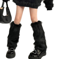 Y2K Plush Bowknot Leg Warmers for Winter Boots