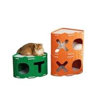 Felt Cat Cave Bed with Scratching Board, Detachable and Washable Cat Tunnel House for All Seasons