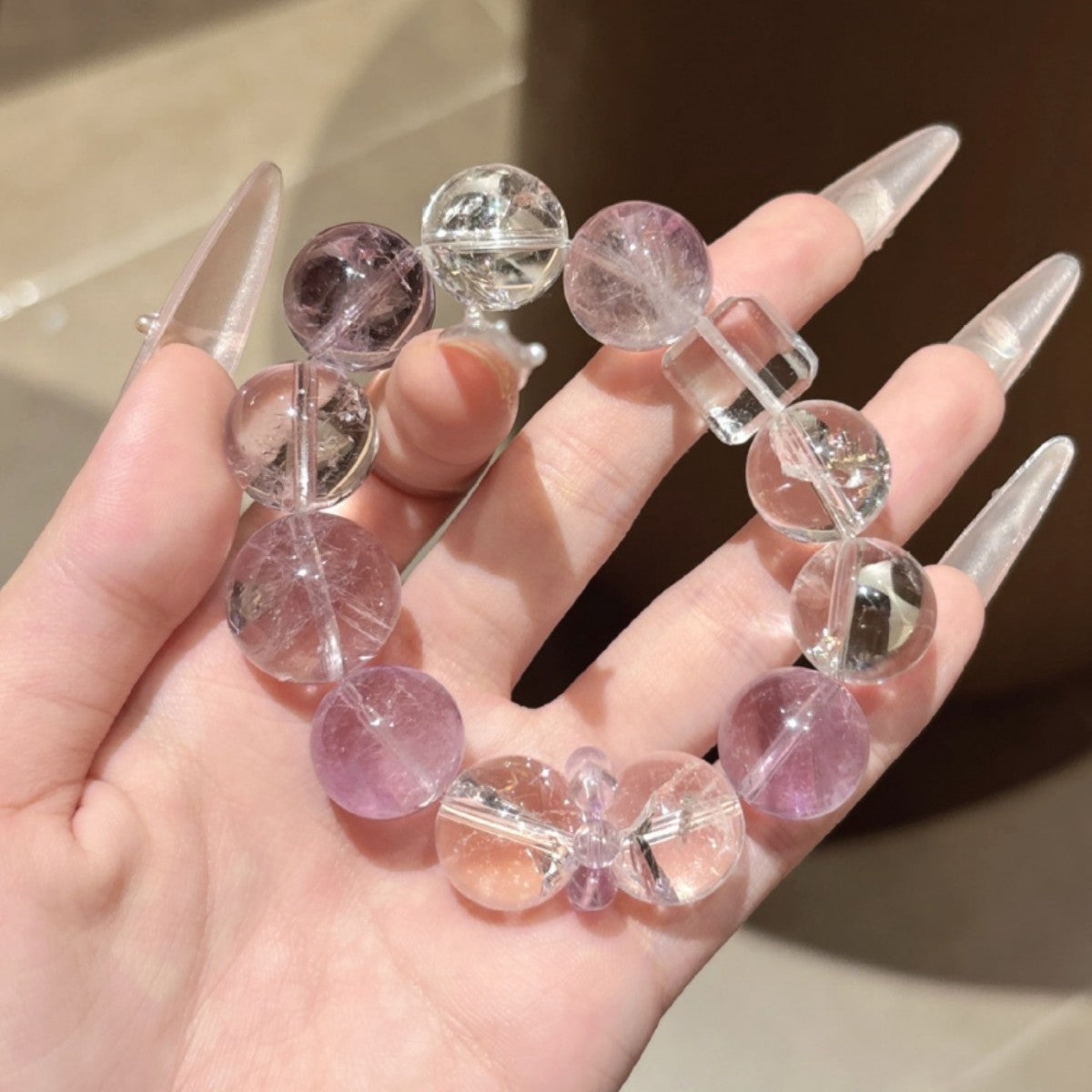 Teo Mo Natural White Crystal and Amethyst Bracelet
