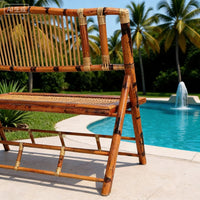 Portable Folding Bamboo Bench with Backrest, Outdoor Patio and Garden Chair