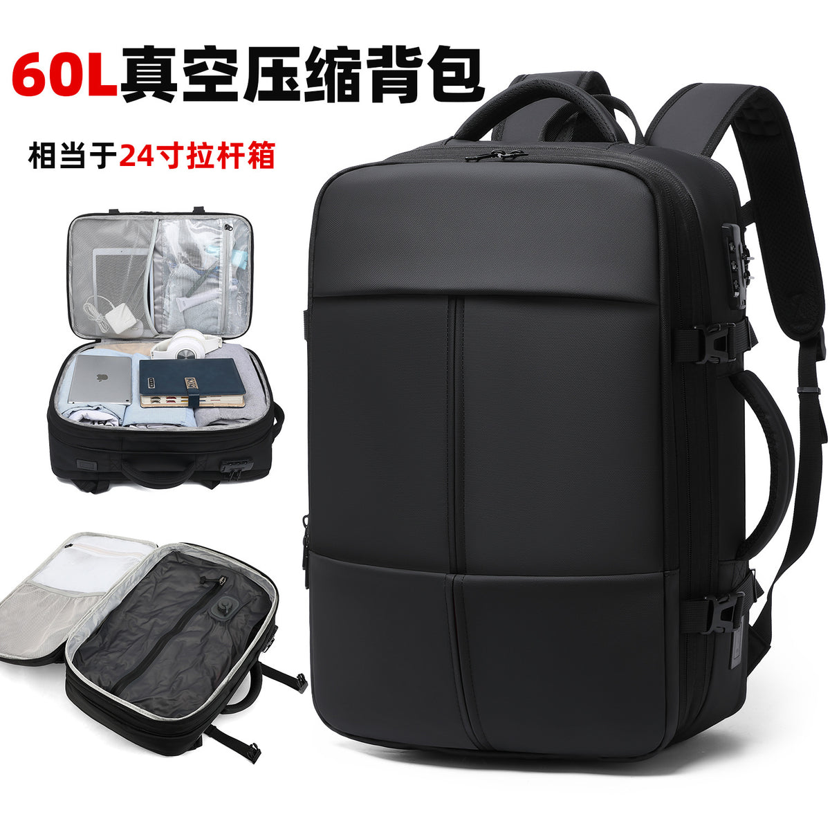 Vacuum Compression Business Travel Backpack for Men, Large Capacity Laptop Bag