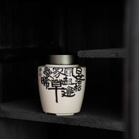 Vintage Chinese Hand-Painted Ceramic Tea Caddy with Pewter Lid for Puerh Tea Storage