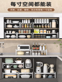 Expandable Kitchen Cabinet Shelf Organizer for Dishes, Pots, and Pans