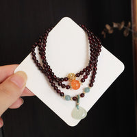 Natural Garnet and Hetian Jade Bracelet with Gourd Pendant for Women