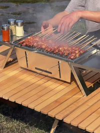 Stainless Steel Portable Charcoal BBQ Grill, Foldable for Outdoor Camping and Picnics