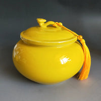 Large Ceramic Tea Storage Jar with Lid - Red & Yellow