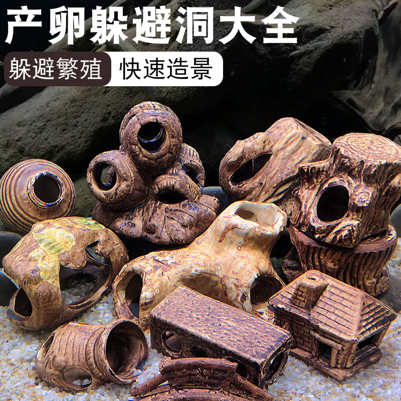Aquarium Ceramic Hideaway Decor for Fish and Shrimp Breeding
