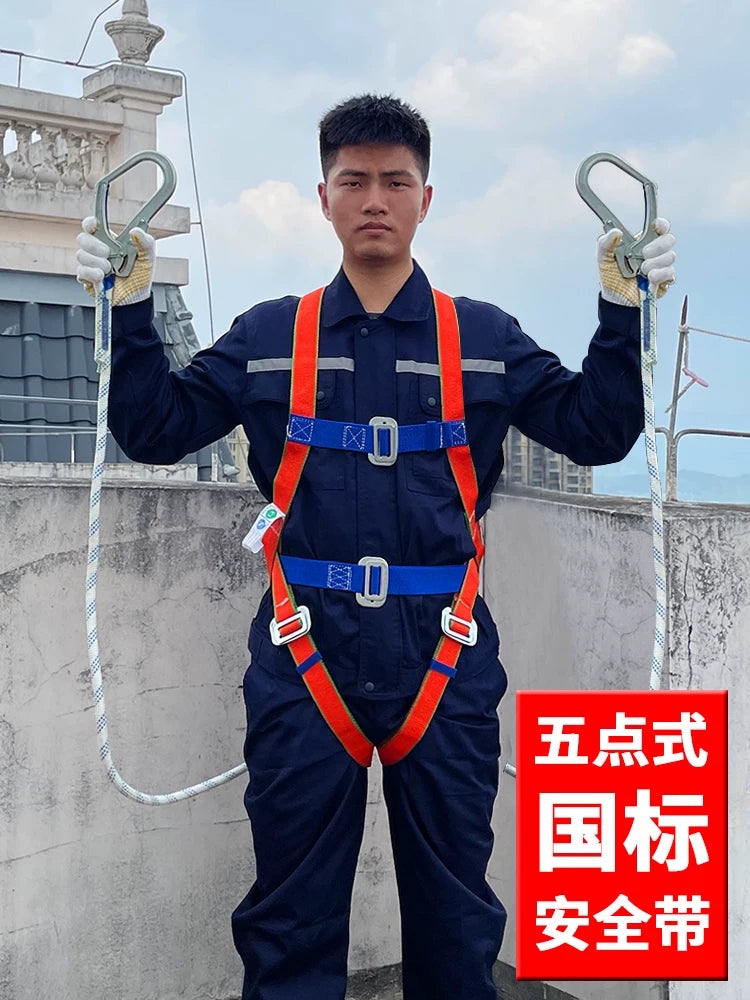 Full Body Safety Harness with Lanyard for Fall Protection, Construction, and High-Altitude Work