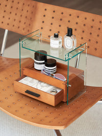 Vintage Acrylic Wood Cosmetic Organizer with Drawers for Desk, Perfume, and Cups