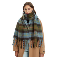Thickened Faux Mohair Plaid Scarf for Women, Winter Shawl Wrap