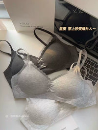 Women's Seamless Gather Bra Wireless Thin Anti-Sagging Fixed Cup Bralette